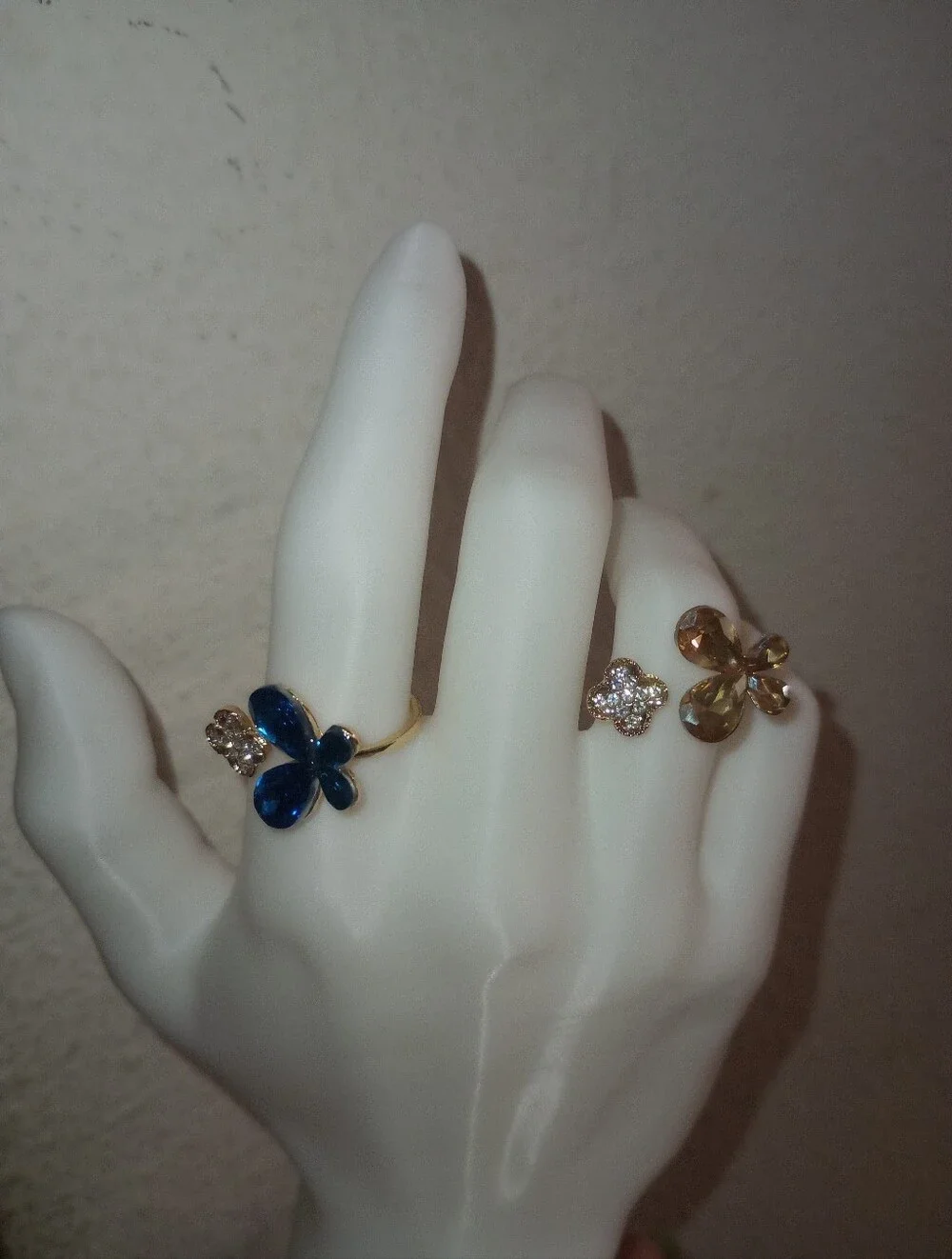 Gold Tone Butterfly Cuff Ring with Flower Accent- Pick One